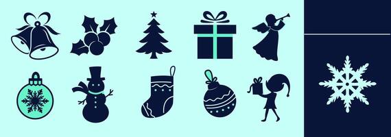 Christmas festive LINE icon set for logo and digital work. Snowflake, mistletoe, angel, bells, present, Christmas tree, elf, snowman. Editable elements, size and color. vector