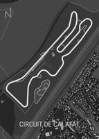 The image shows a map of a race track, Circuit de Calafat, The track is situated in a suburban area, with houses and roads visible around it. vector