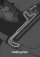 This is a map of the Padborg Park race track, a motorsport facility located in Denmark. The map is drawn in a simple, schematic style vector