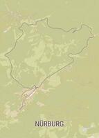 The image depicts a map of the Nurburgring, a famous race track located in Germany. The map is rendered in a light green color scheme, with a black outline tracing the track's winding path vector