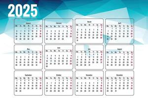 2025 annual calendar template polygon background vector