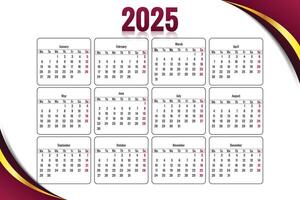 Beautiful new year colorful wave calendar 2025 template design vector