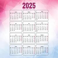 Eleagant 2025 annual calendar layout organize event design vector