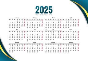 Creative new year colorful wave calendar 2025 background vector