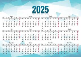 A calendar with polygon and the year 2025 design vector