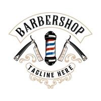 Barbershop logo. scissors and razor in ornamental frame, with vintage style, for barber shop vector