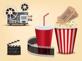 Realistic popcorn on yellow background, popcorn concept in cinema and entertainment in cinema. 3D popcorn for Poster design, advertisement, web banner, billboard and etc. vector