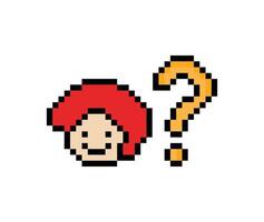 Face of male man or boy happy and question mark confuse wonder don't know question cute cartoon 8 bit. vector