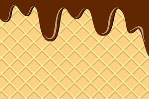 Chocolate ice cream on waffle background. vector