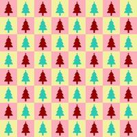 Christmas tree on checkerboard seamless pattern. vector
