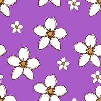 White flower seamless pattern on purple background. vector