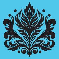 An attractive black graphic floral motif with a central stylized leaf or bud shape surrounded by ornate petal like elements vector