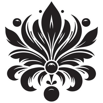 motif with a central stylized leaf or bud shape surrounded by ornate petal-like elements