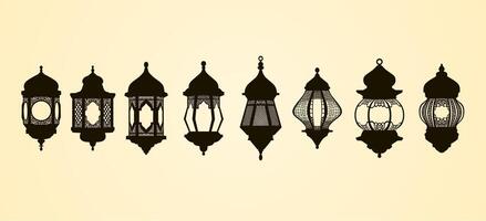 Silhouettes of traditional ornate lanterns displayed in a row against a beige background. vector