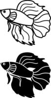 Betta Fish Icons. Black and White Illustrations. Siamese Betta, Aquarium Fish. For Coloring Book Design. Domestic Animals Concept vector