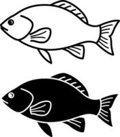 Fish Icons. Black and White Illustrations. Agriculture, Farming. For Coloring Book Design. Pets Concept vector