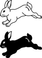 Rabbit Icons. Black and White Illustrations. Mammal. Running Rabbit. For Coloring Book Design. Domestic Animals Concept vector
