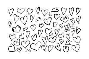 Hand drawn heart set. Collection black scribble Love shapes isolated on white background. Outline doodle element for Valentines Day print, scrap booking, graphic design, web and other. vector