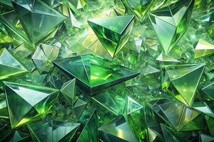 Abstract Fractal Green Crystal Shapes with Reflective Geometry for Wallpaper Background and Modern Decor photo