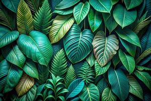 Beautiful Green Foliage with Intricate Leaf Patterns in a Jungle Setting for Nature Wallpaper Background photo
