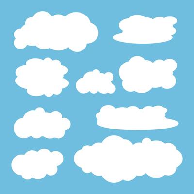 White 3d clouds set isolated on a blue background.