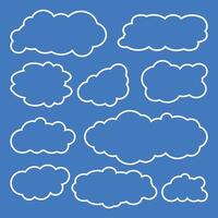 Abstract white cloudy set isolated on blue background. vector