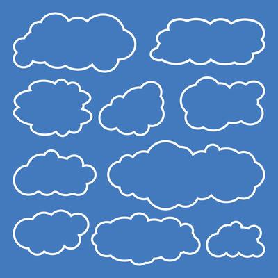 Abstract white cloudy set isolated on blue background.