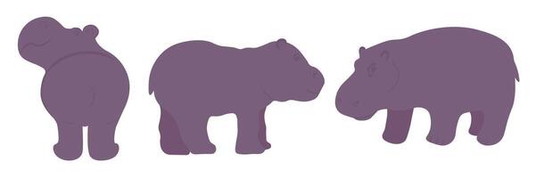 Hippopotamus is an African animal. Mammal. Isolated on white background. set of positions vector