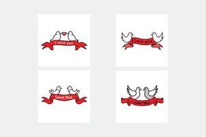 Stylized Doves with Ribbon Design for Romantic and Peaceful Themes. vector