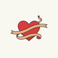 Flowing Ribbon Design with Love Symbol Red Color. vector
