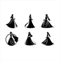 Bride and Linocut Silhouette Design vector