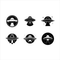 Spaceship Icon and Linocut Silhouette Design vector