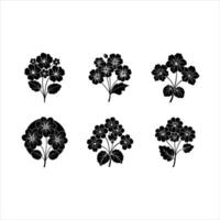 Geranium Flowers and Linocut Silhouette Designs Art vector
