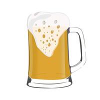 illustration of beer mug with foam and bubbles. Image of alcoholic drink from malt and barley isolated on white background. Card for invitations. vector