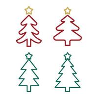 Minimalist Christmas Tree Line Art in Red and Green with Gold Star vector