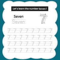 Worksheet for learning numbers. Number 7. vector