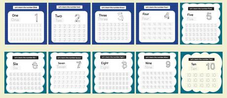flat design number tracing counting flashcard printable for kids fun learning vector