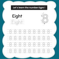 8 number tracing practice worksheet vector