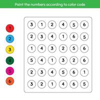 Learning worksheets for kids, find and color numbers. vector