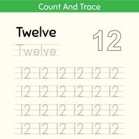 Kids learning material. Card for learning numbers. Number 12. vector
