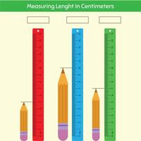 Measuring length in centimeter with ruler. Education developing worksheet. vector