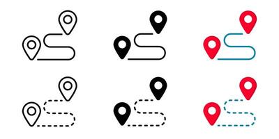 Simple route icon. Navigation path symbol. Destination with location pin sign. Road map pictogram. Journey illustration. vector