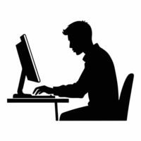 man working on a laptop silhouette design art vector