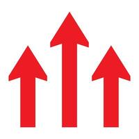 Three red arrows up icon. Upload symbol. Upgrade sign. Growth symbol. Creative project start, business advance, breakthrough sign. Fast growth symbol. Speed, grow up, increase isolated on white. vector
