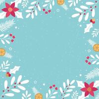 Winter background with flower branches on a blue background vector