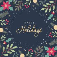 Christmas and New Year card with the text 'Happy Holidays' and winter flowers vector