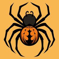 A black and orange spider on a yellow background vector