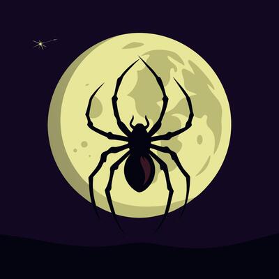 Spider with moon and stars on background