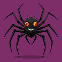 A cartoon spider with red eyes on a purple background vector