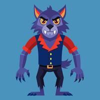 A cartoon werewolf character with red and blue vest vector